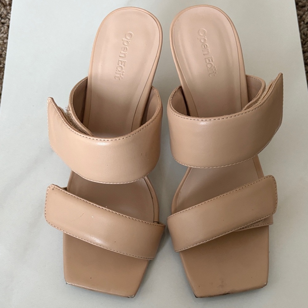 Open Edit Beige Strappy Heels